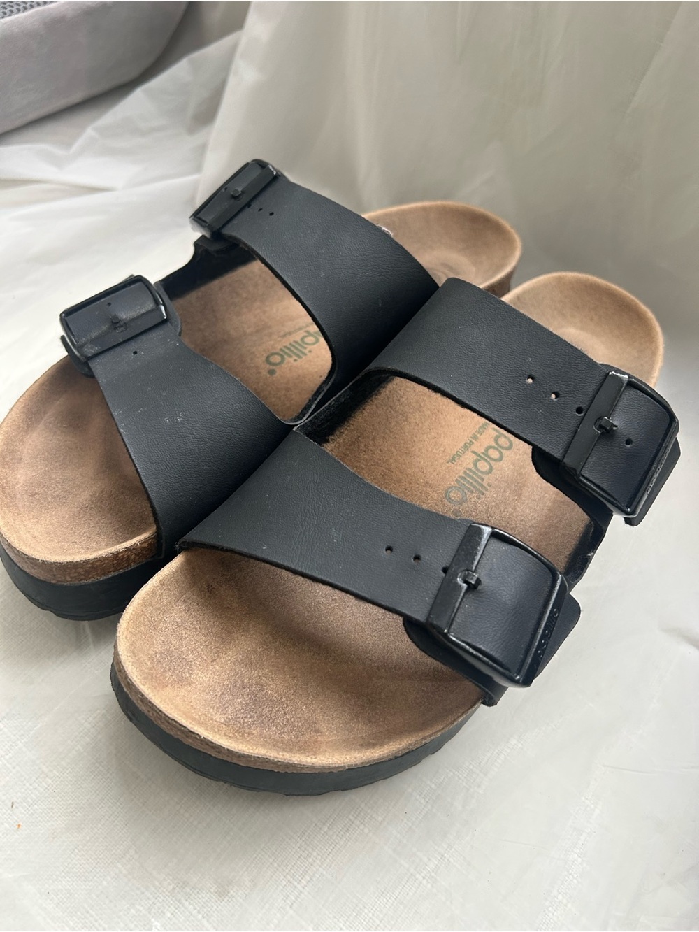 Papillio Black Double-Strap Cork Footbed Sandals Size 39